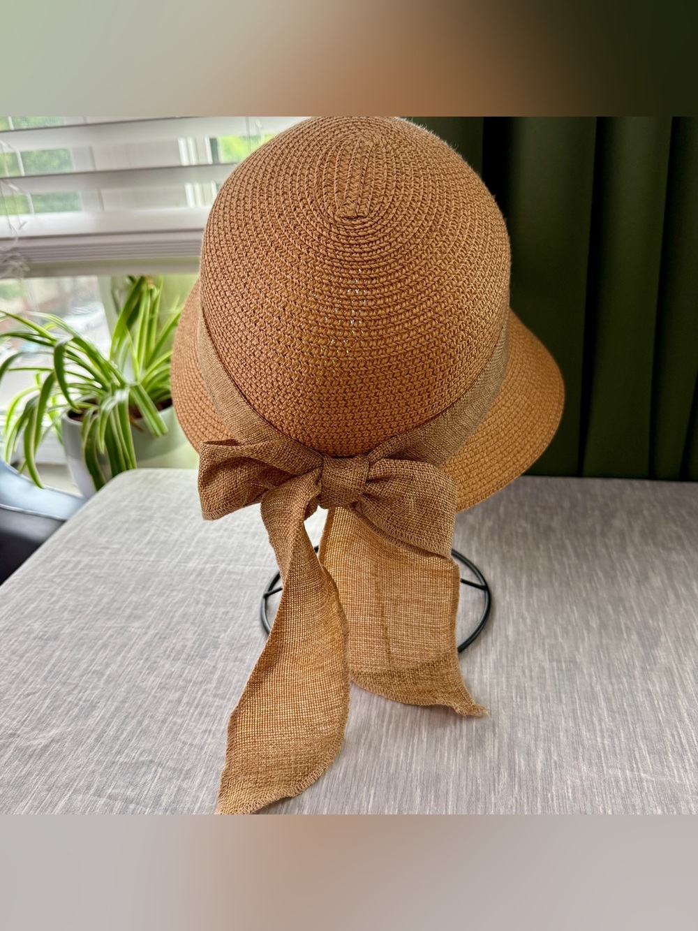 Wide Brim Paper Sun Hat Oversized Burlap Bow Floppy Beach Coastal Grandma Summer